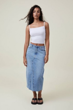 Cotton On Maxi Denim Women's Skirt Blue | RjNfYmnyz15