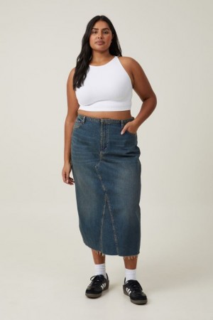 Cotton On Maxi Denim Women's Skirt Blue | 7INJ6Wz0H3l