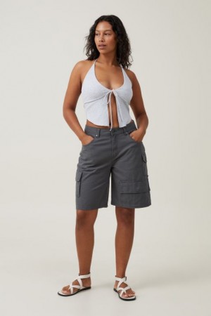 Cotton On Mia Tie Front Halter Women's Tanks Grey | 9z2YIKYq5MF