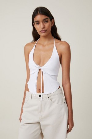 Cotton On Mia Tie Front Halter Women's Tanks White | b4MtX6Bu29Q