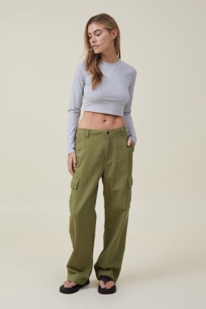 Cotton On Micro Crop Top Women's Long Sleeve Grey | 1ADSGKzUpPm
