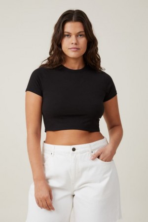 Cotton On Micro Crop Women's T Shirts Black | XZqmbC7C4lD