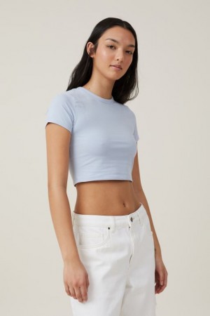 Cotton On Micro Crop Women's T Shirts Blue | nrFucvydqRq