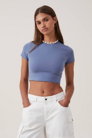 Cotton On Micro Crop Women's T Shirts Blue | IVCKZ8iwlzH