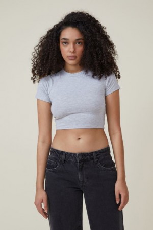 Cotton On Micro Crop Women's T Shirts Grey | f7DT8BwGxnQ