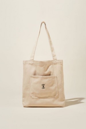 Cotton On Montana Mini Denim Tote - Monogram Personalised Women's Bags Ecru | w4SSjXtdYwx