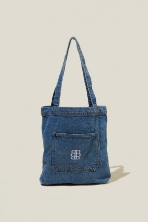 Cotton On Montana Mini Denim Tote - Monogram Personalised Women's Bags Blue | r09EswH6INk