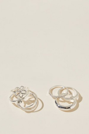 Cotton On Multipack Rings Women's Jewellery Silver Flower | xnwyYDfEP65