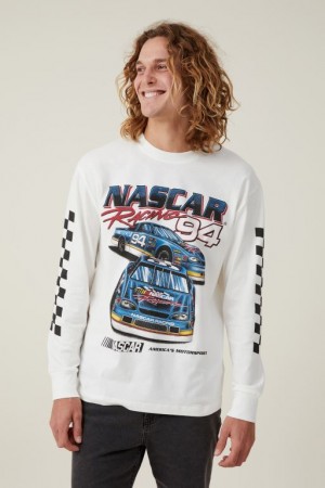 Cotton On Nascar Long Sleeve Men's Graphic T-Shirts White | aghjylDKTvl