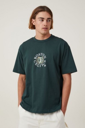 Cotton On Nba Box Fit Men's Graphic T-Shirts Green | UR8QfdTu8VY