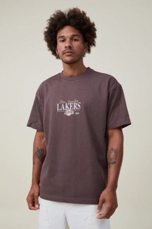 Cotton On Nba Box Fit Men's Graphic T-Shirts Chocolate | 5Fk6Y2tkfTW