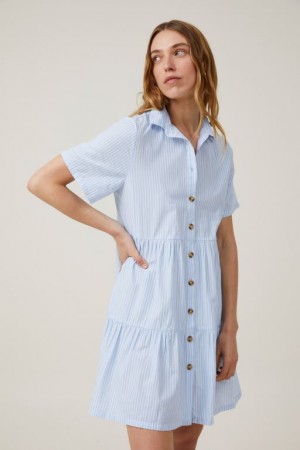Cotton On Noah Mini Shirt Dress Women's Mini Dress Stripes Blue | IoKc4uStdej