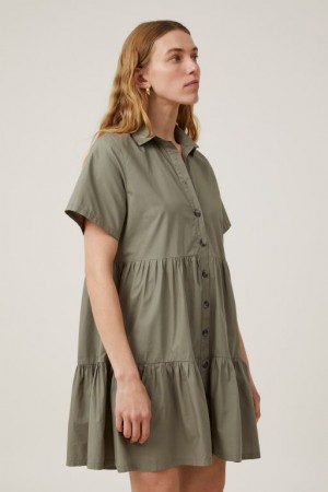 Cotton On Noah Mini Shirt Dress Women's Mini Dress Khaki | GSPJ3cjTV3G