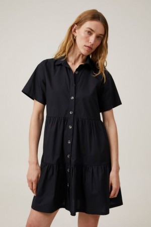 Cotton On Noah Mini Shirt Dress Women's Mini Dress Black | XfqJnTzsyXd