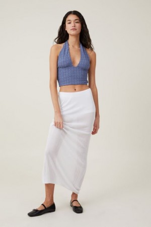 Cotton On Nova Textured Halter Women's Tanks Blue | DqxCsqUJ4TW