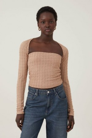 Cotton On Nova Textured Shrug Women's Long Sleeve Brown | 9QMiq7swbnO