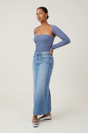 Cotton On Nova Textured Shrug Women's Long Sleeve Blue | WWqOnhNU59v