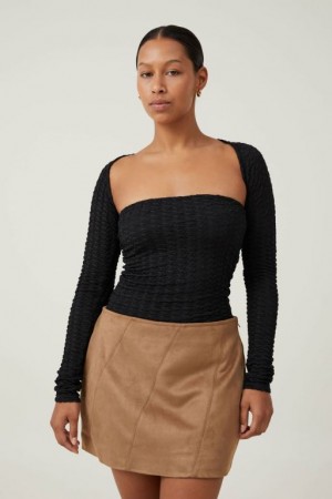Cotton On Nova Textured Shrug Women's Long Sleeve Black | HkHWeMDSG1z