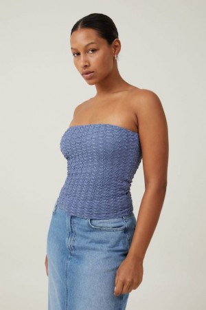 Cotton On Nova Textured Tube Women's Tanks Blue | l2IqbJqpCdL