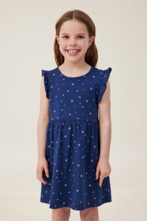 Cotton On Olive Short Sleeve Girls' Dress Navy | kHskzhG3nvs