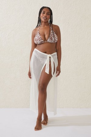 Cotton On Open Mesh Beach Sarong Wrap Women's Skirt White | PcP79hCfBvf