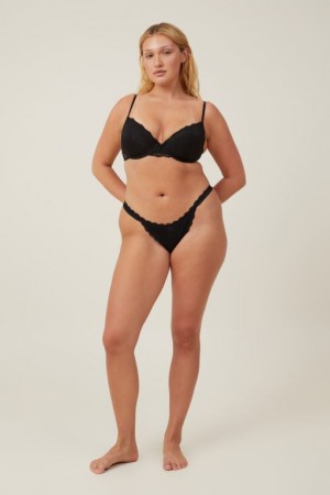 Cotton On Organic Cotton Lace Brief Women's Thong Black | PJ8EAXt8v1t