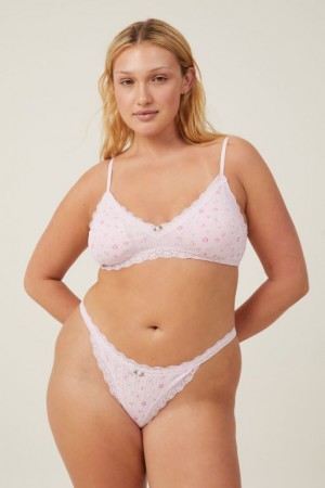 Cotton On Organic Cotton Lace Triangle Padded Women's Bralette Pink | 0YRlVLSZSzi