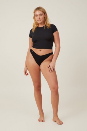 Cotton On Organic Cotton Rib Women's Thong Black | TDZCRIAviSY