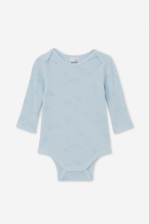 Cotton On Organic Newborn Long Sleeve Bubbysuit Baby Rompers Blue | H0FWGOUIdf5