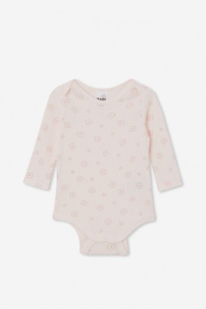 Cotton On Organic Newborn Long Sleeve Bubbysuit Baby Rompers Pink | a0KMopEmalr