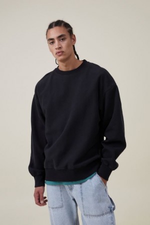 Cotton On Oversized Crew Sweater Men's Jumpers Black | 9DaKYjMbwRU