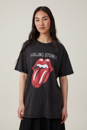 Cotton On Oversized Rolling Stones Music Women's Graphic T-Shirts Black | wUItOApx60s