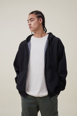 Cotton On Oversized Zip Up Hoodie Men's Jumpers Black | OxIuiAqbtwD
