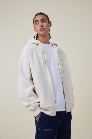 Cotton On Oversized Zip Up Hoodie Men's Jumpers Ecru | uHaJ3WjI4lv