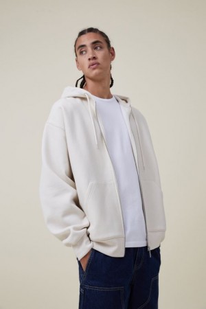 Cotton On Oversized Zip Up Men's Hoodie Ecru | bAsgvYpjqbp