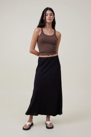 Cotton On Picot Maxi Slip Women's Skirt Black | V3h7KxqJ6Z6