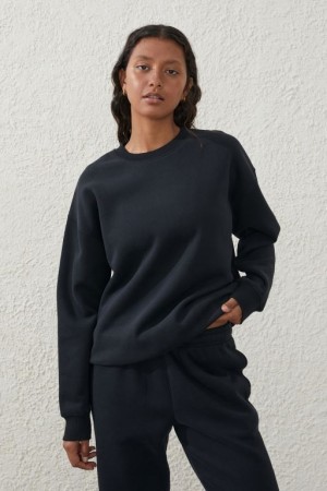 Cotton On Plush Essential Crew Women's Jumpers Black | xCR29EEvSMX