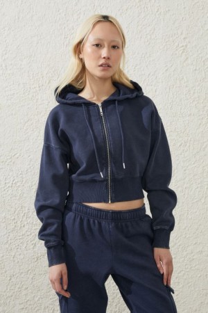 Cotton On Plush Essential Cropped Zip Through Women's Jumpers Navy | K1iEKcSRcwb