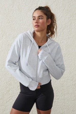 Cotton On Plush Essential Cropped Zip Through Women's Jumpers Grey | jJQ6ByDuWvh