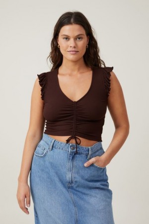 Cotton On Poppy Rouched Front Women's Tanks Dark | dRm8FUurpgD