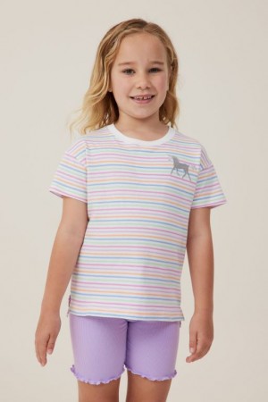 Cotton On Poppy Short Sleeve Print Girls' T Shirts Light Yellow Multicolor Stripes | IQKXThfo1JM