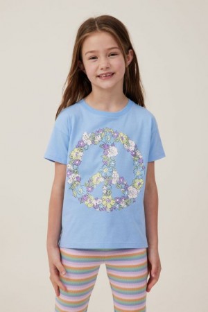 Cotton On Poppy Short Sleeve Print Girls' T Shirts Blue | TVNpC44FDuh