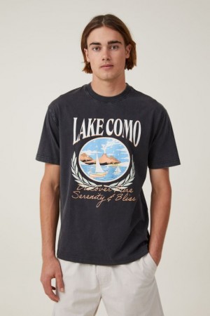 Cotton On Premium Loose Fit Art Men's Graphic T-Shirts Black | PFCAlOSUklD