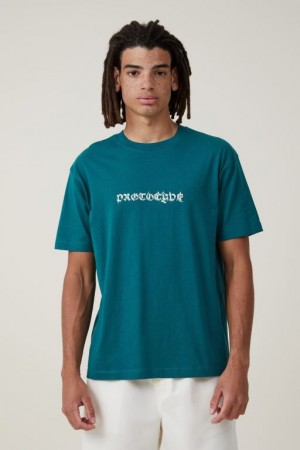 Cotton On Premium Loose Fit Art Men's Graphic T-Shirts Turquoise | UEBjf7mXSfZ