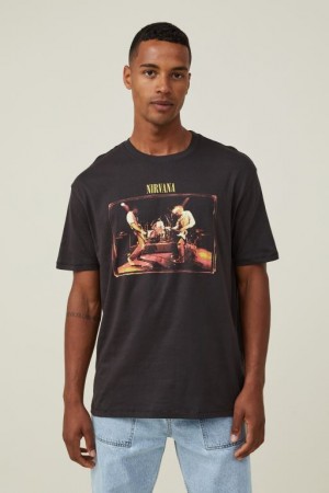 Cotton On Premium Loose Fit Music Men's Graphic T-Shirts Black | 8D9QUZHYuqQ