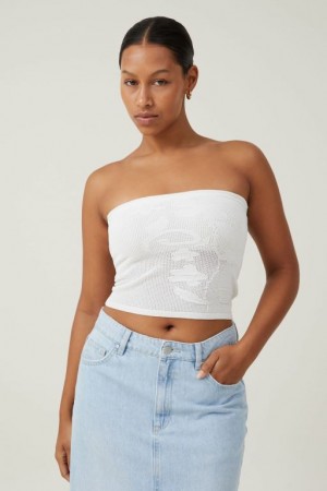 Cotton On Pressed Flower Sheer Knit Bandeau Women's Knitwear White | YxAzSFSBQhR