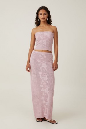 Cotton On Pressed Flower Sheer Knit Maxi Women's Skirt Grey Rose | 2tBlD5nCzn6