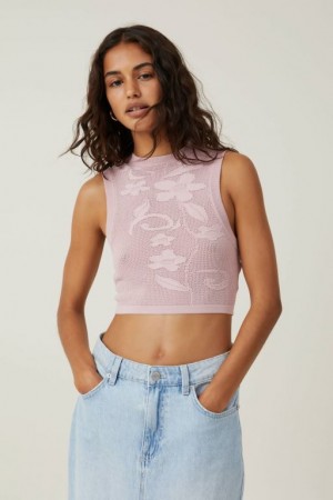 Cotton On Pressed Flower Sheer Knit Women's Tanks Grey Rose | ihWM0v3XZqR