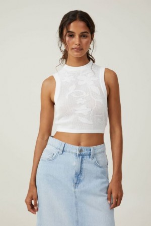 Cotton On Pressed Flower Sheer Knit Women's Tanks White | Judmc081gQP
