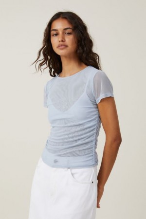 Cotton On Rebecca Gathered Short Sleeve Women's T Shirts Blue | fAJkUtHiEYh